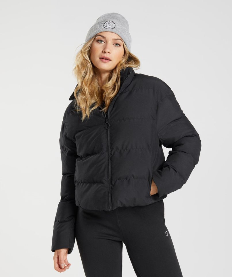 Women\'s Gymshark Puffer Jackets Black | NZ 6ATVIC